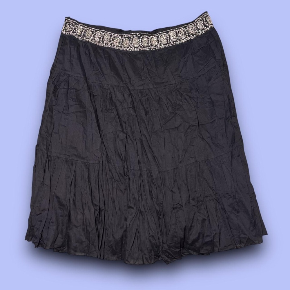 Vintage Black Tiered Beaded Midi Skirt Plus Size 3x 90s Deadstock Whimsygoth